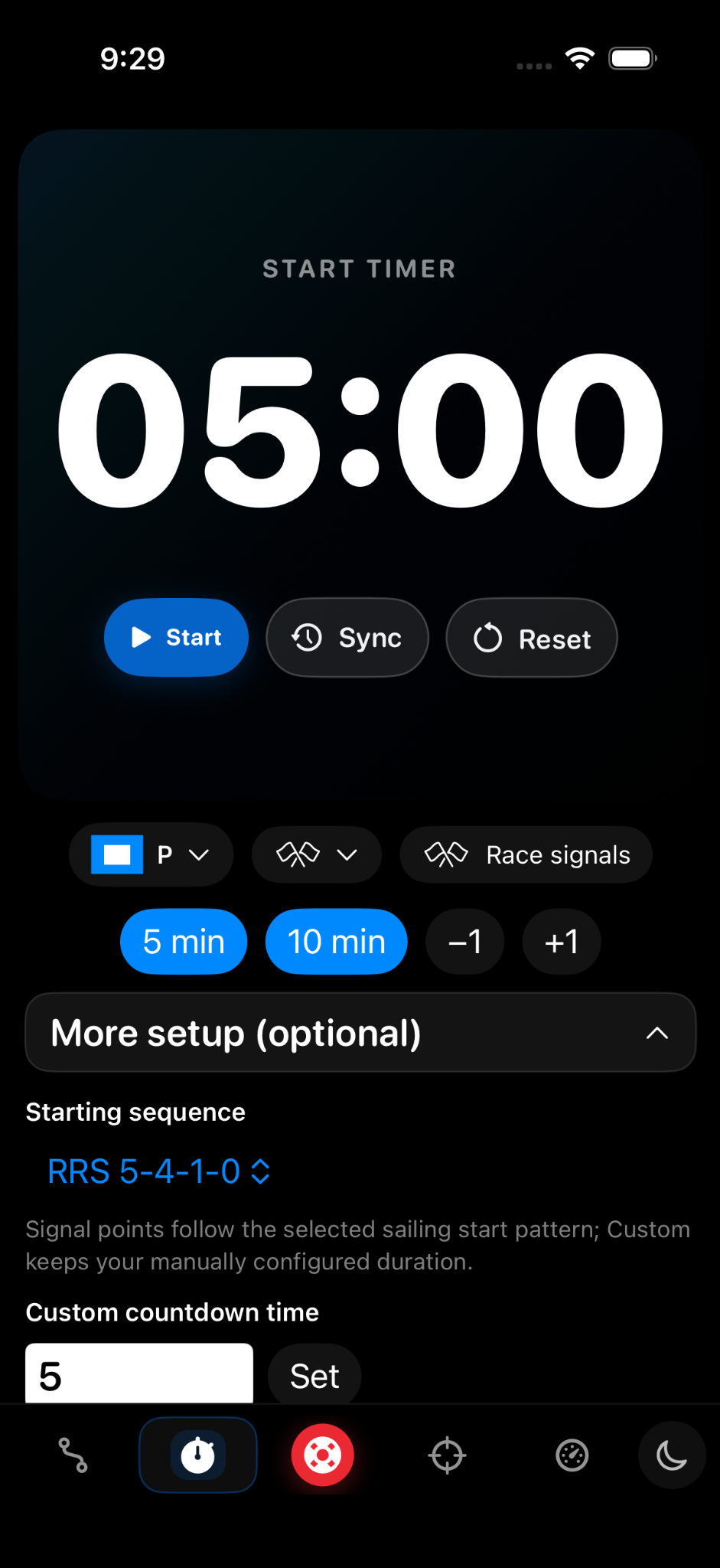 Mojo Sailing race timer settings